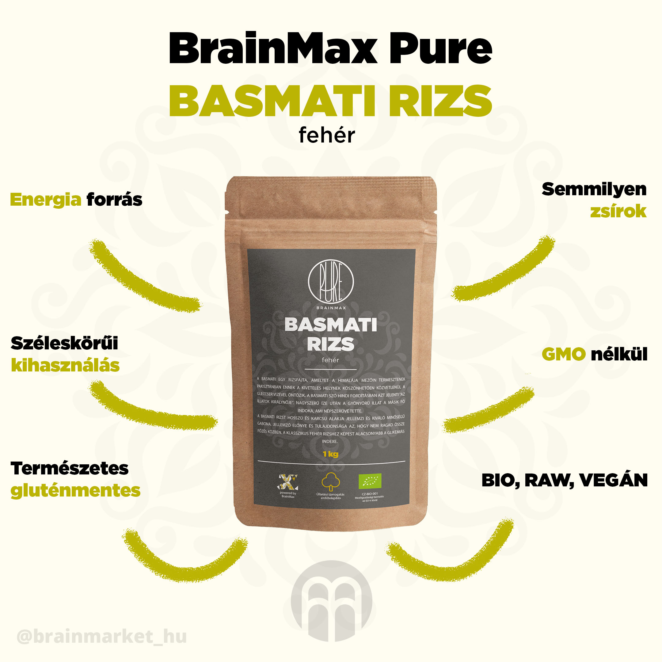 BrainMax Pure Rice - fehér, Basmati BIO, 1kg - BrainMarket.cz