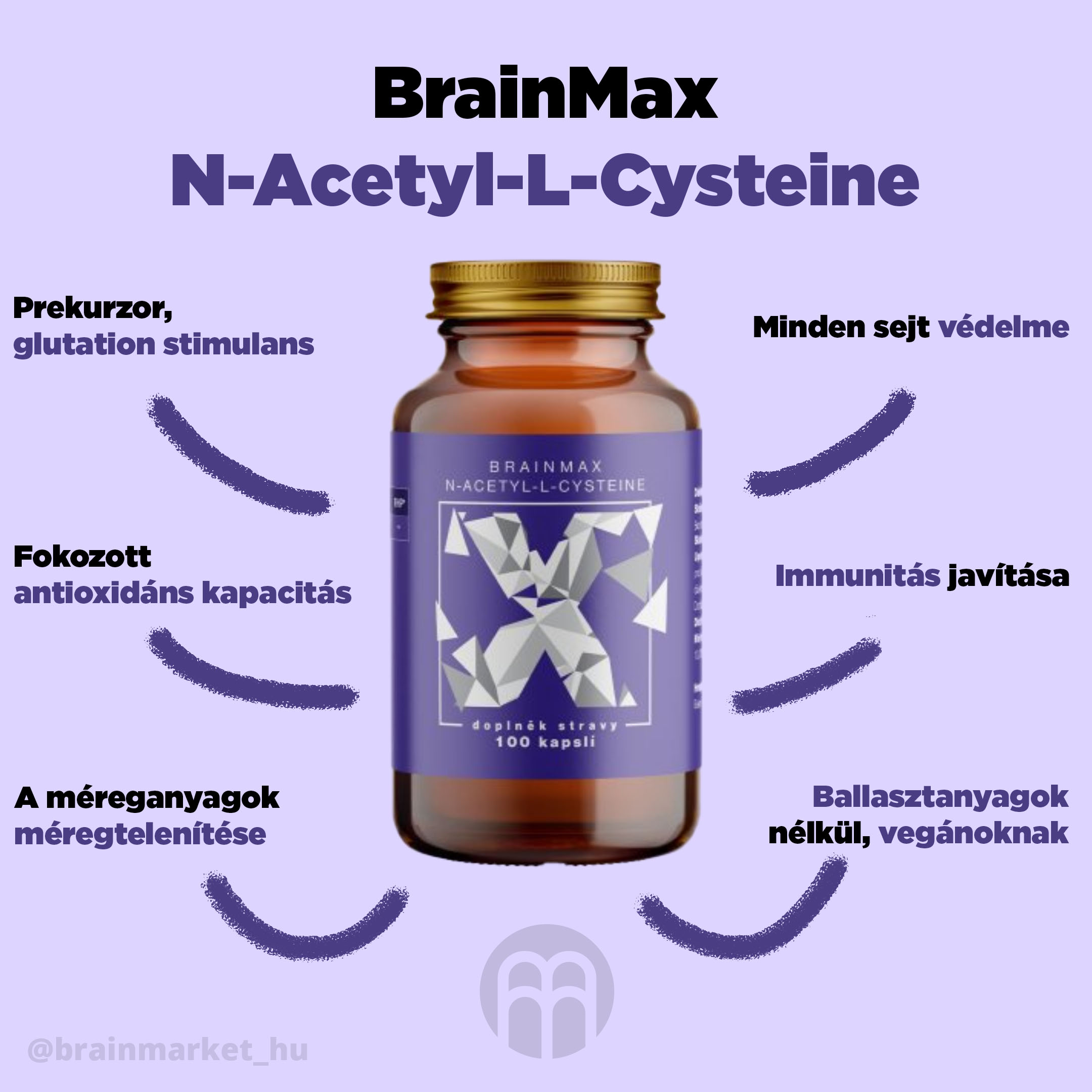 BrainMax N-acetil-L-cisztein, NAC, 950 mg, 100 növényi kapszula