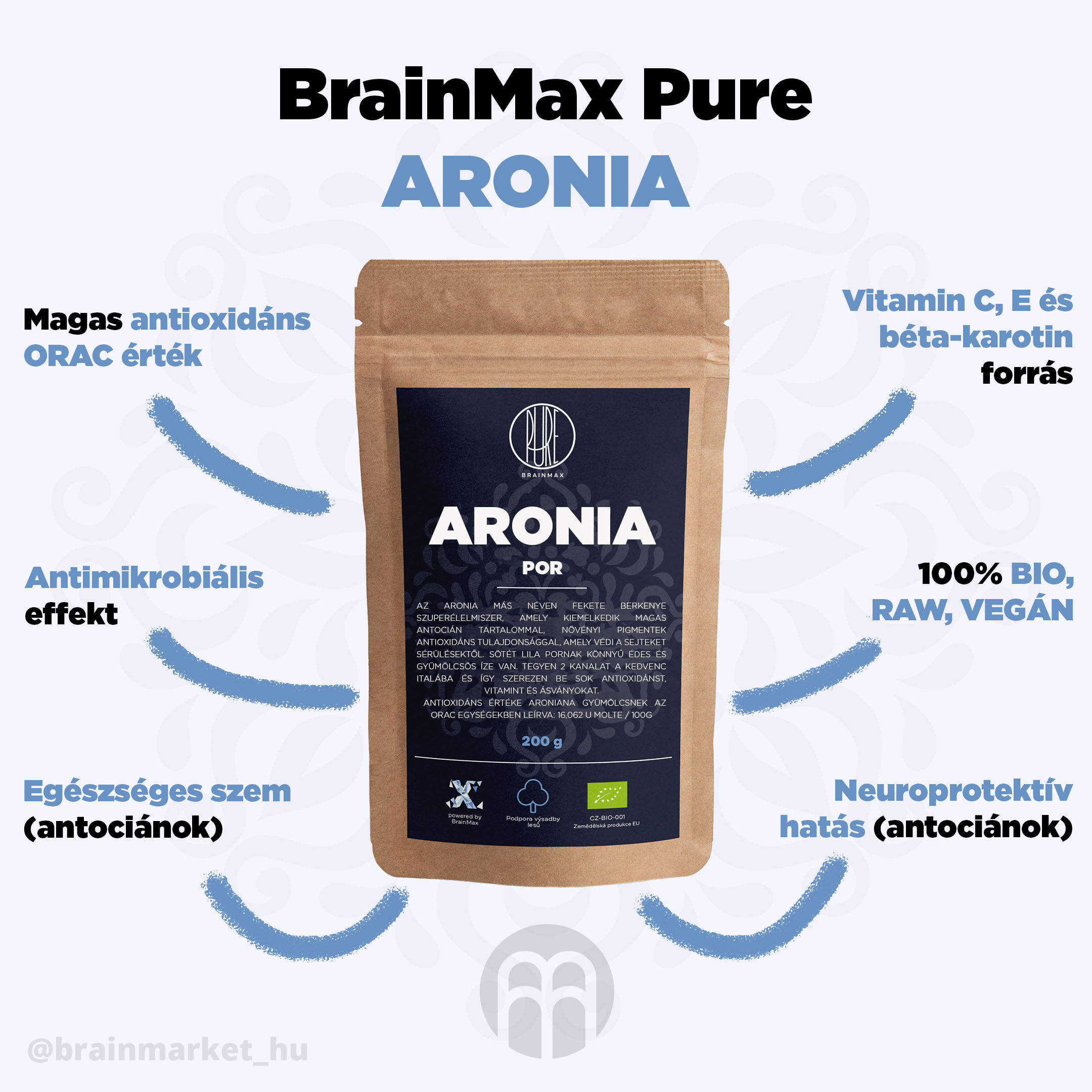 BrainMax Pure Aronia - fekete daru BIO por, 200 g