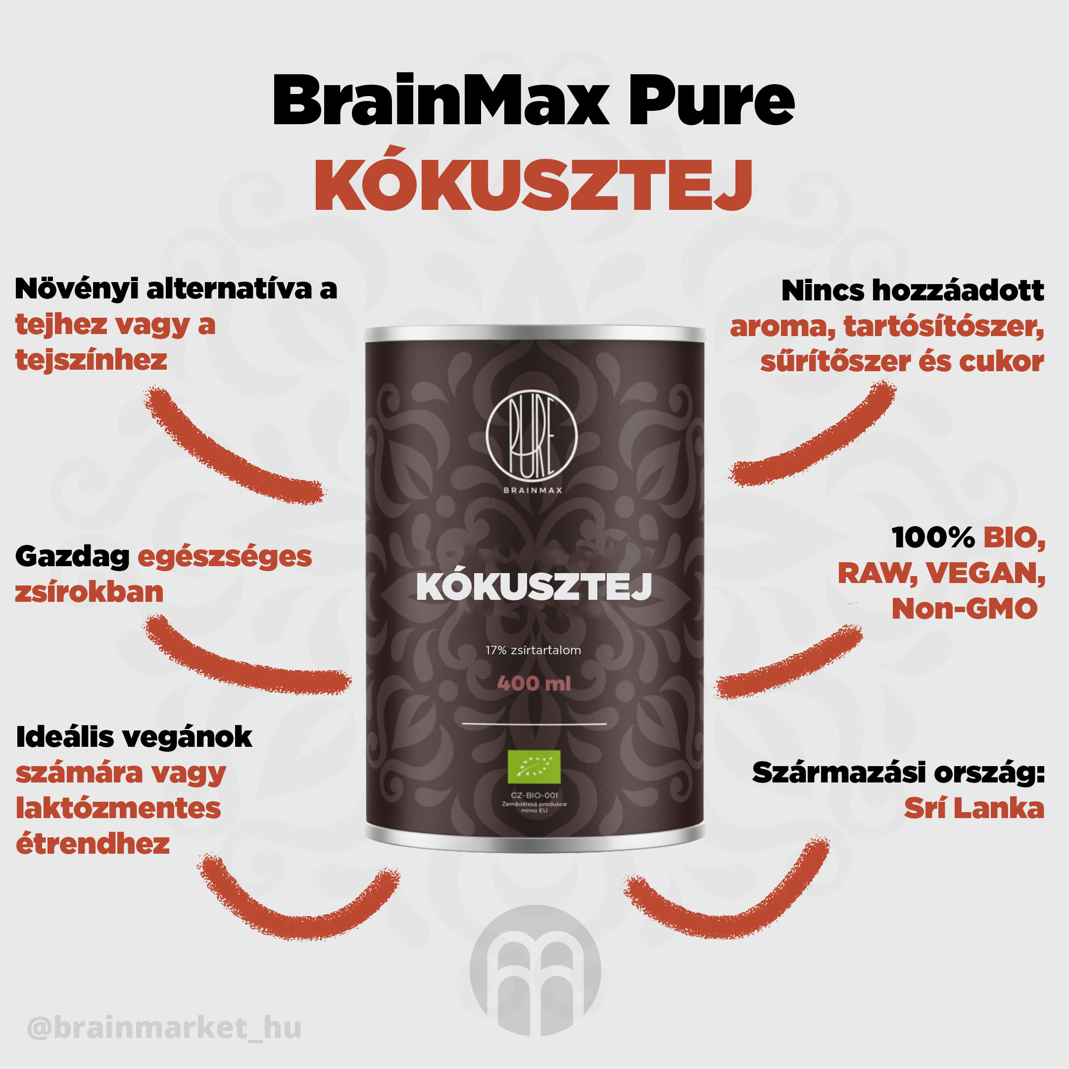 BrainMax tiszta organikus kókusztej 17% zsír - BrainMarket.cz