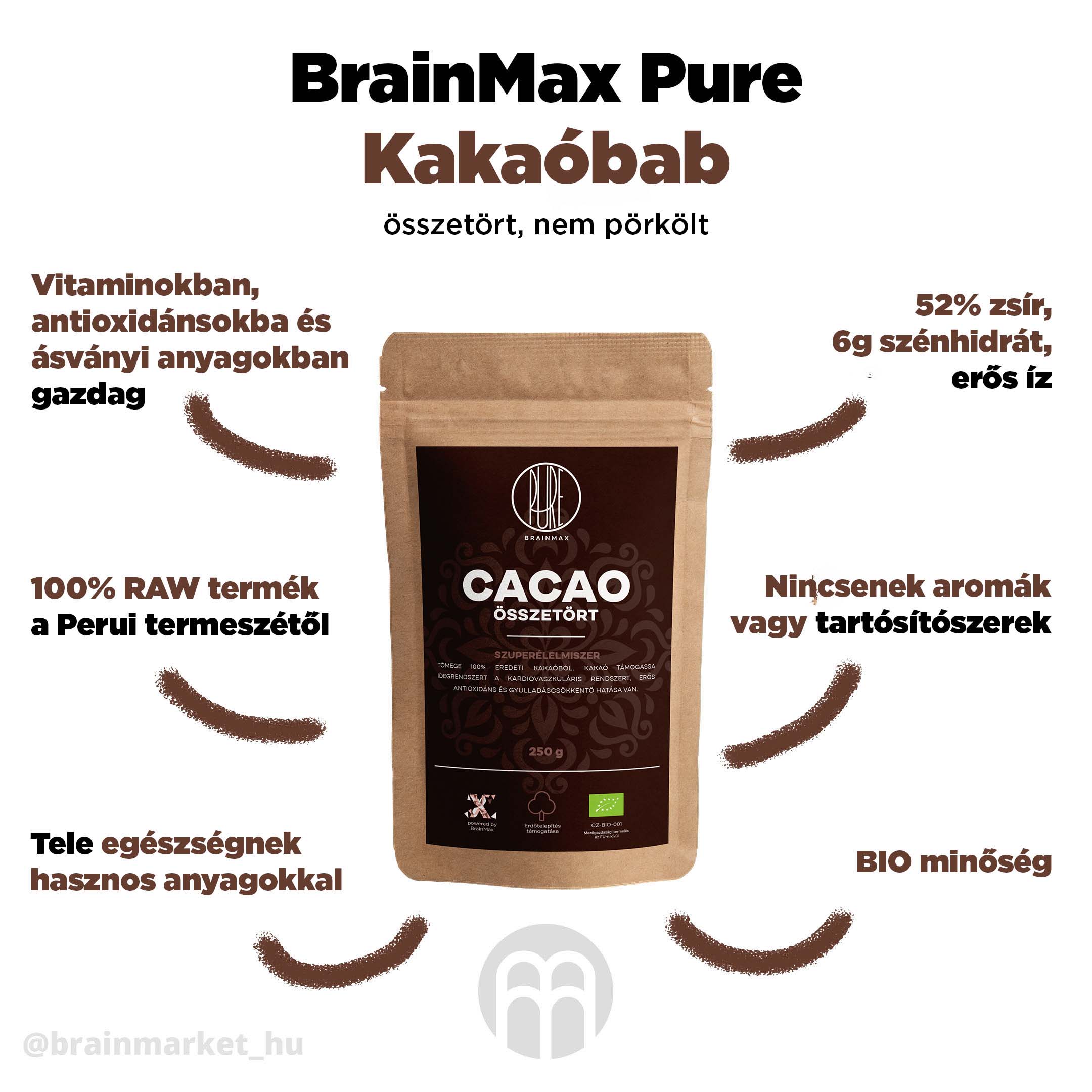 BrainMax Pure Zúzott, nyers kakaóbab - BrainMarket.cz