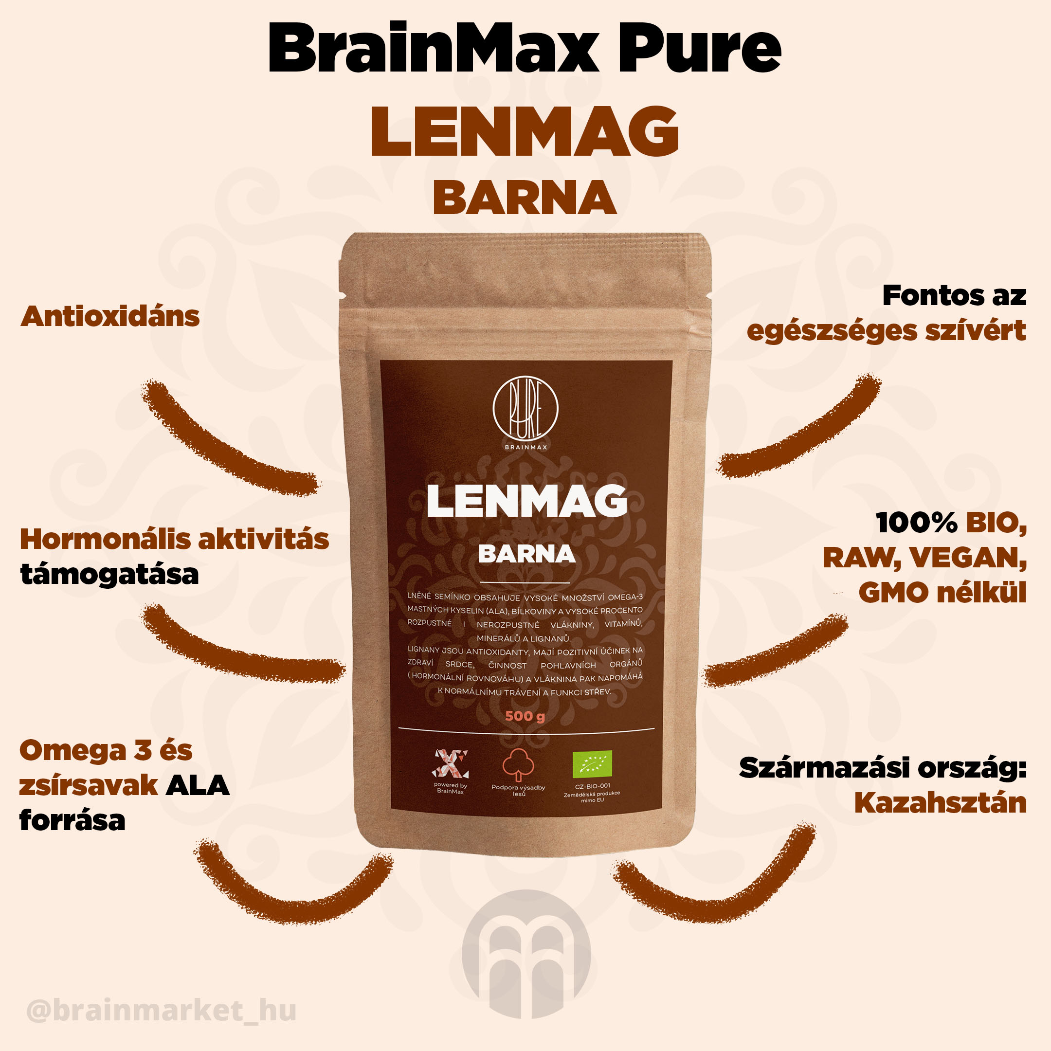 BrainMax tiszta lenmag (barna) BIO, 500 g