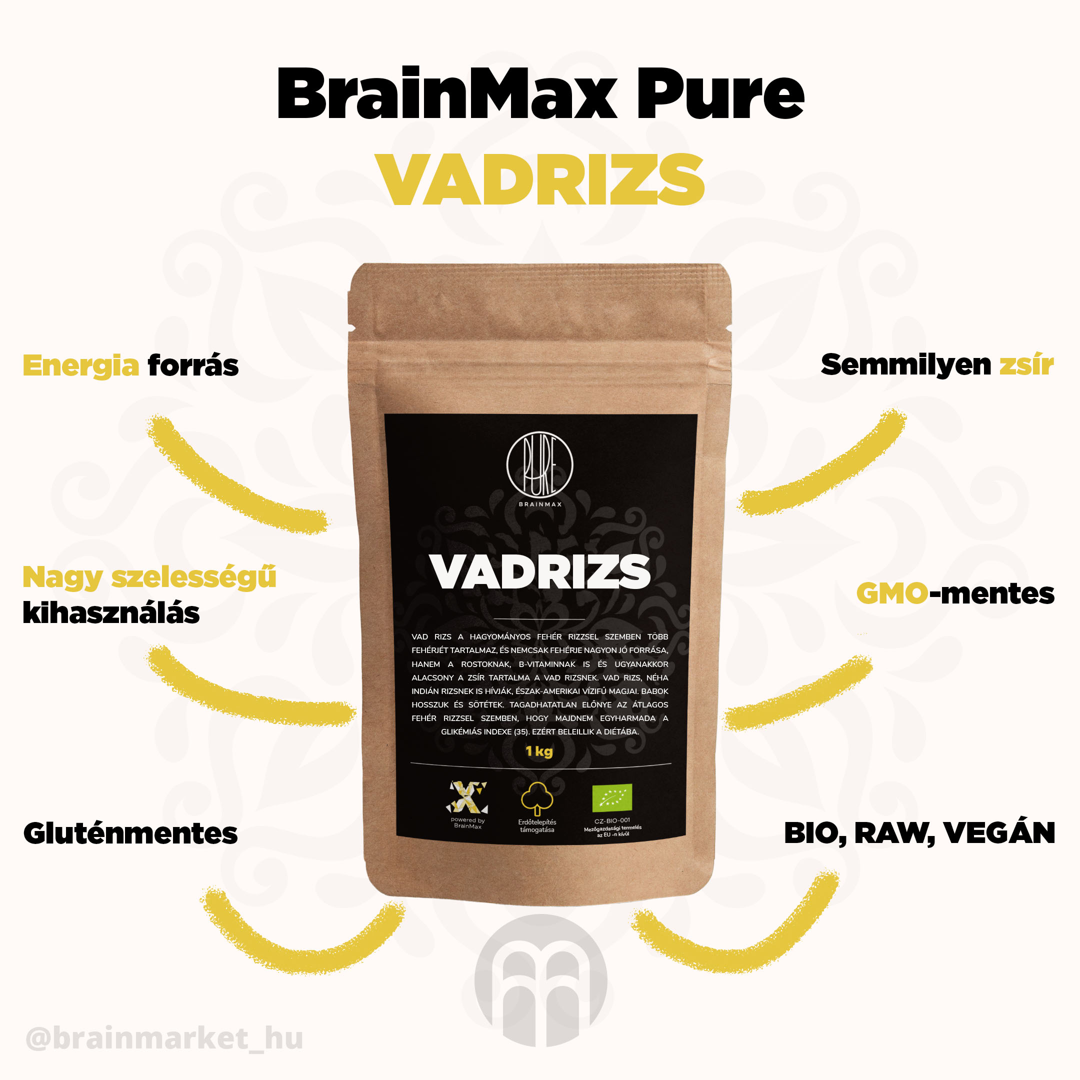 BrainMax Pure Rice - vad BIO, 1kg - BrainMarket.cz