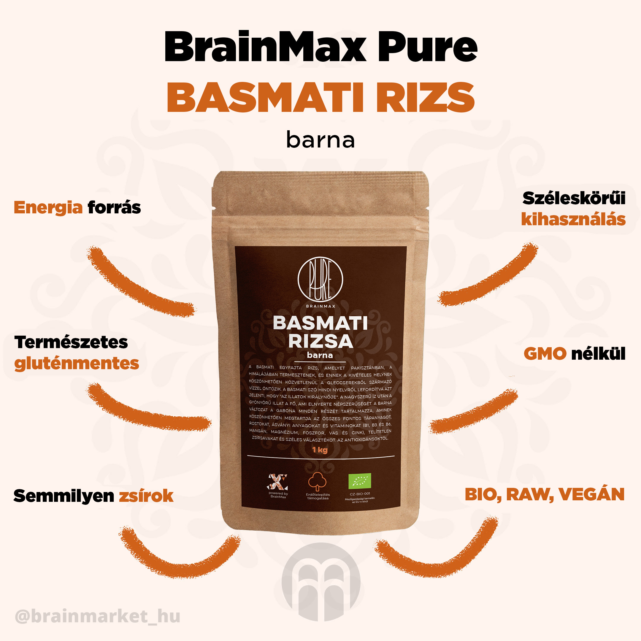 BrainMax Pure Basmati barna rizs - BrainMarket.cz