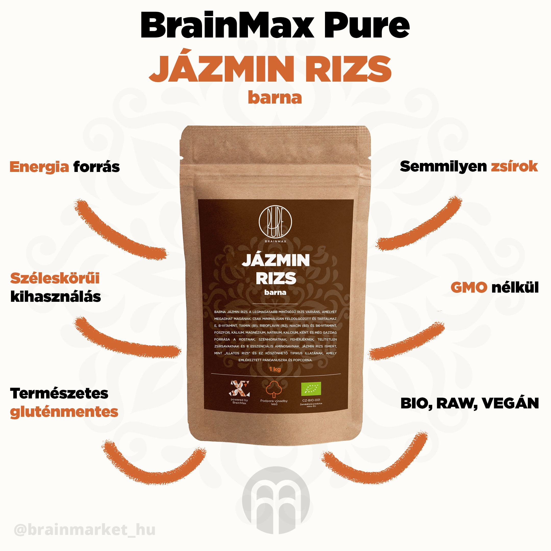 BrainMax Pure Rice - barna, Jázmin BIO, 1kg