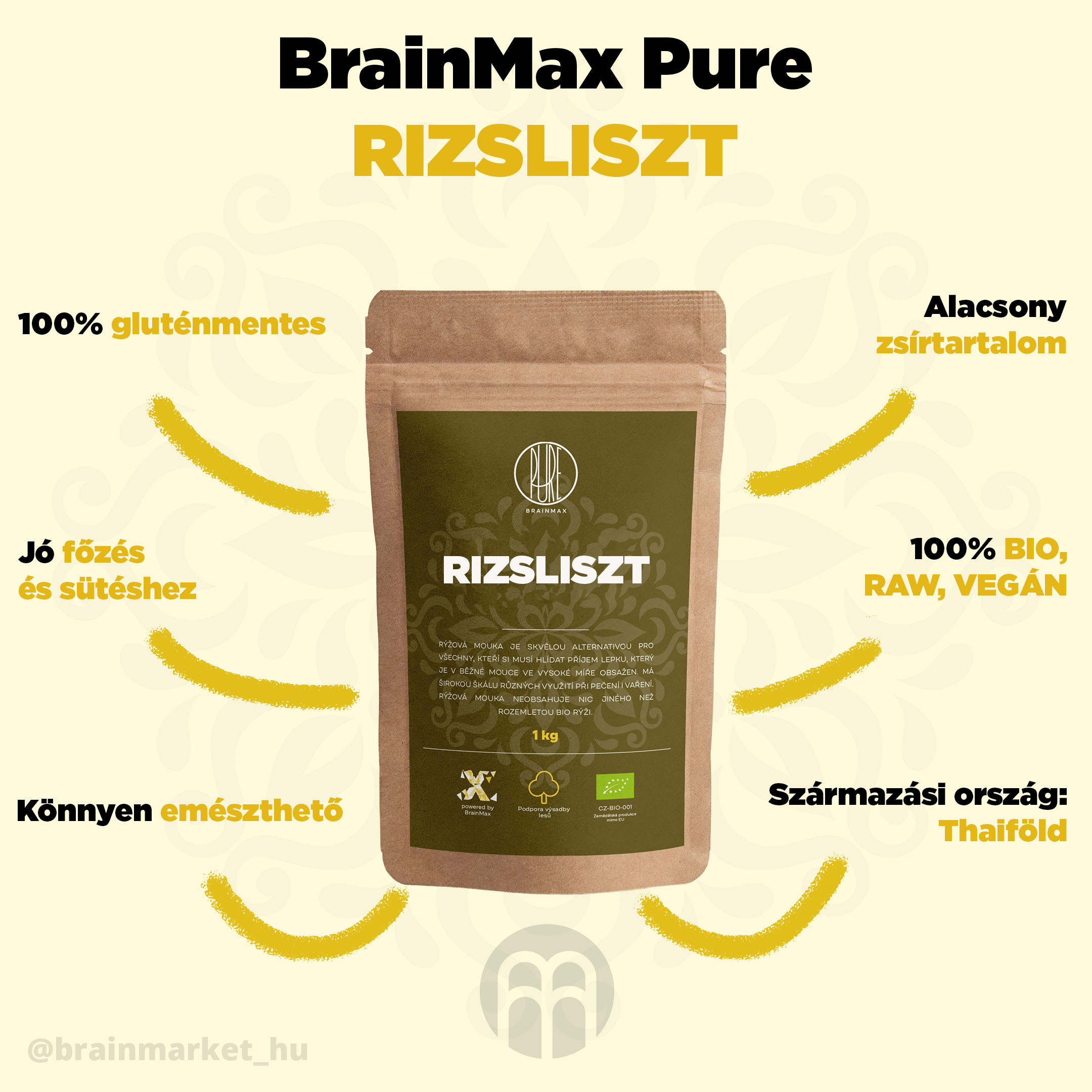 BrainMax Pure Rice BIO liszt 1 kg - BrainMarket.cz
