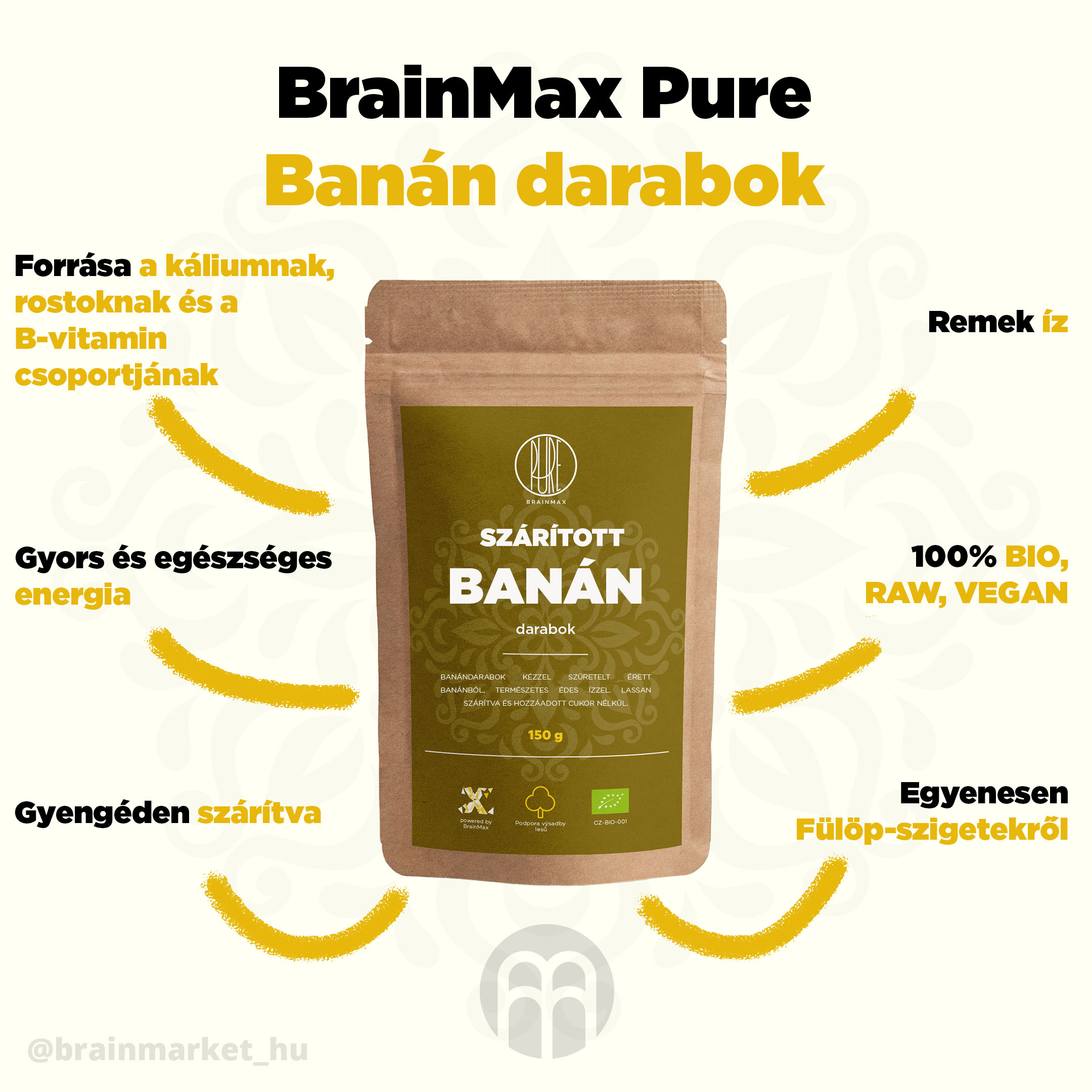 BrainMax tiszta banándarabok szárítva - BrainMarket.cz