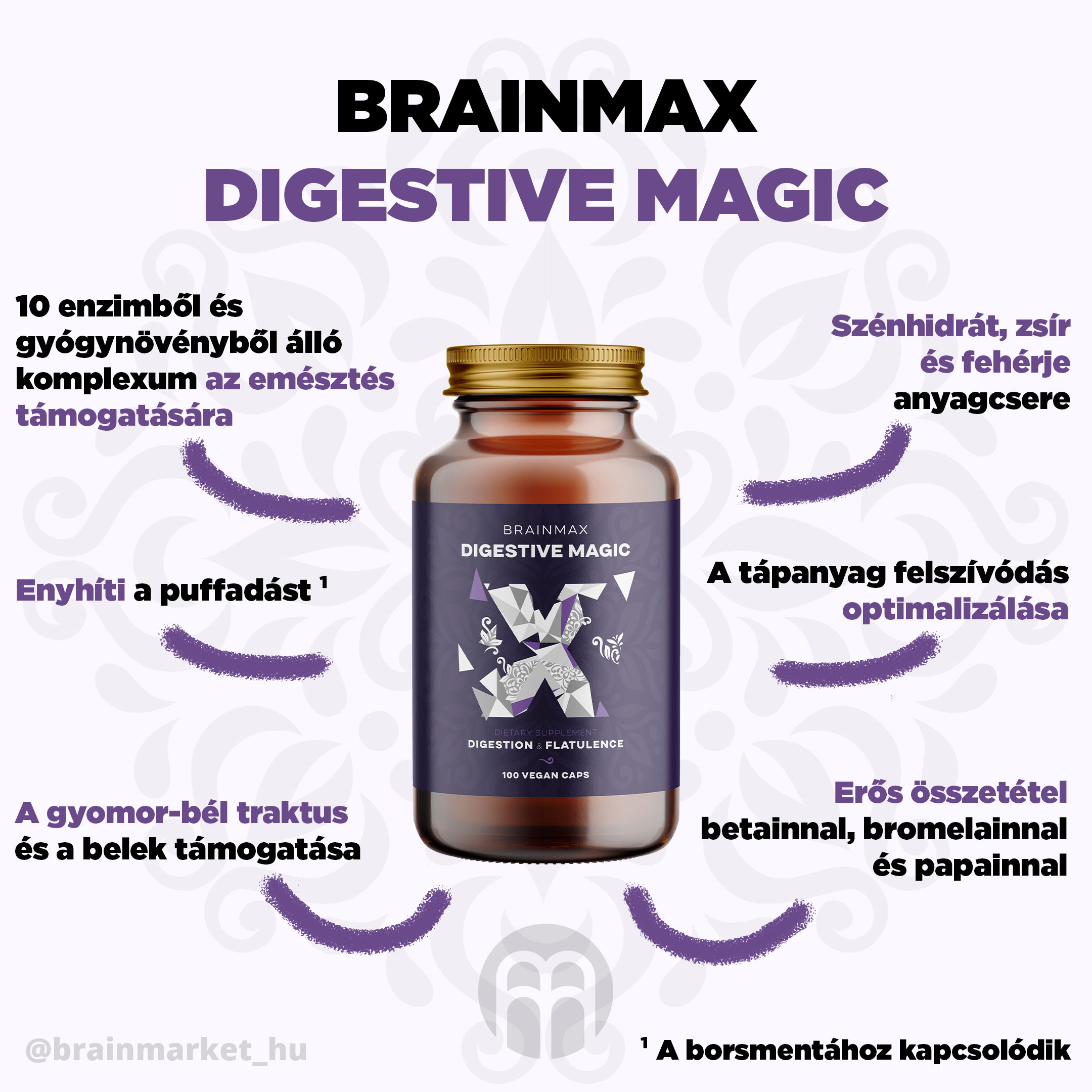 BrainMax emésztővarázs, emésztést támogató, 100 db gyógynövényes kapszula