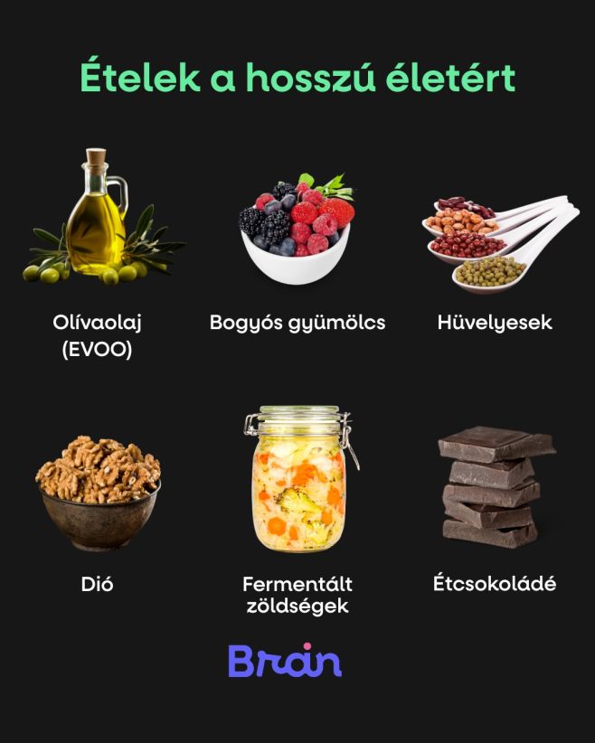 Ételek a hosszú életért 🧠✨ Ha szeretnél tovább fiatal maradni, kezdd az étkezéseddel! Íme néhány tápanyagokban gazdag...